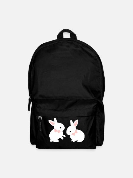 White bunny twins - baby easter bunny pink ear - Backpack - black