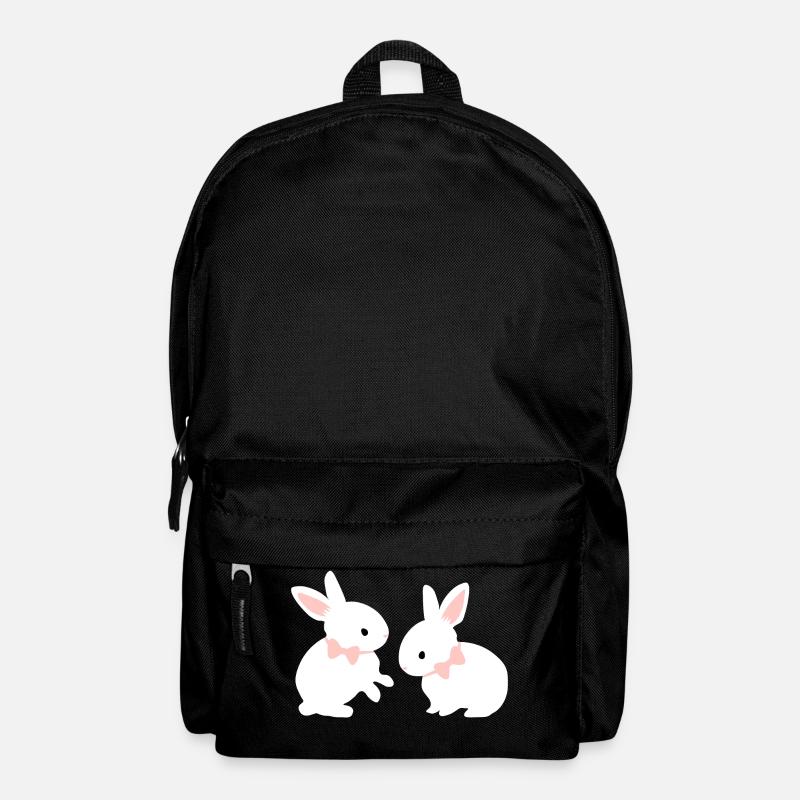 White bunny twins - baby easter bunny pink ear - Backpack - black