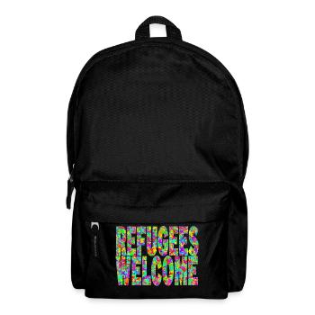 refugees welcome and many colorful butterflies - Backpack - black - Front