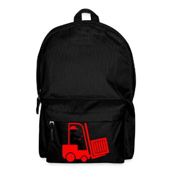 Ein Gabelstapler transportiert eine Kiste - Rucksack - Schwarz - Vorne