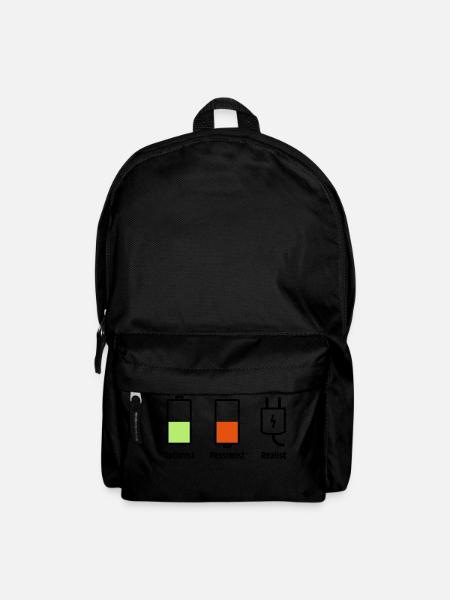 Akku-Philosophie: Optimist Pessimist Realist - Rucksack - Schwarz