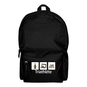 Triathlète, vin, raclette, au lit, t-shirt humour - Sac à dos - noir - Devant