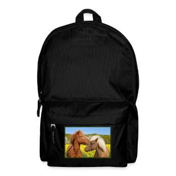 Two Icelandic horses cuddle in a spring meadow - Backpack - black - Front