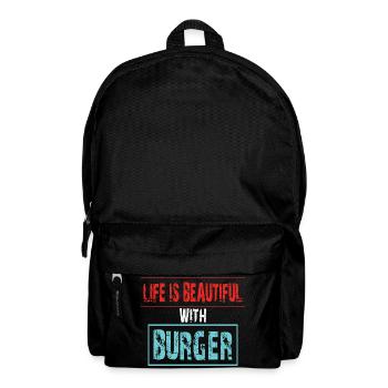 Lebensfreude mit Burger Spruch - Rucksack - Schwarz - Vorne