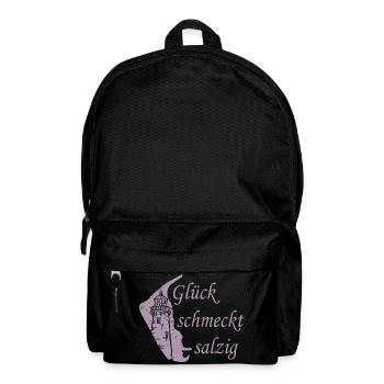 Glück schmeckt salzig – Amrum Nordsee Insel Design - Rucksack - Schwarz - Vorne