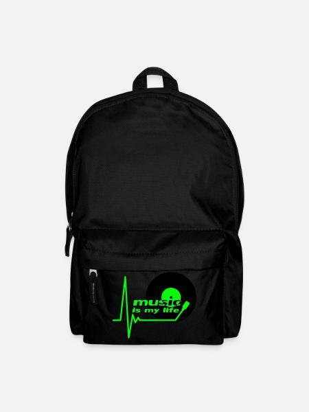 Music is my Life Pulse Heartbeat Vinyle Musique Logo - Sac à dos - noir