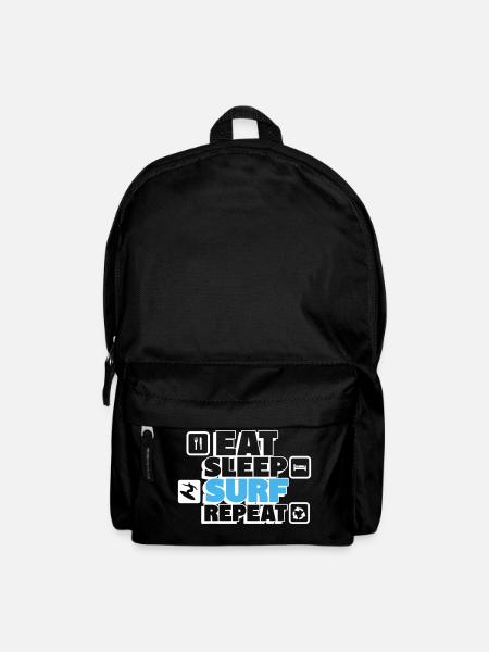 Essen, Schlafen, Trainieren, Surfen – Wiederholen! - Rucksack - Schwarz
