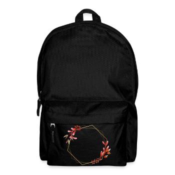 Goldenes Sechseck mit roten und orangen Blüten - Rucksack - Schwarz - Vorne