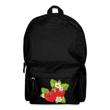 Strawberries surrounded by green leaves & blossoms - Backpack - black - Front