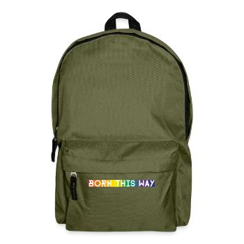 born this way weiße Schrift auf Regenbogen - Rucksack - Olivgrün - Vorne