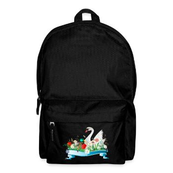 Schwan und Ente im See mit frühlingshaftem Ufer - Rucksack - Schwarz - Vorne