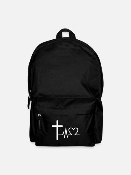 Cross and Heartbeat – Modern Christian Shirt De - Backpack - black