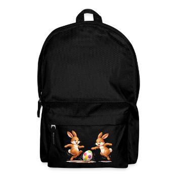 Easter bunnies playing soccer with colorful easter egg - Backpack - black - Front