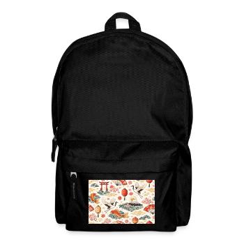 Koi and cranes in Japanese landscape - Backpack - black - Front