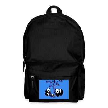 Panda Family in Bamboo Forest - Blue - Backpack - black - Front