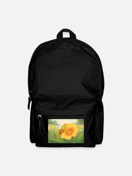 Yellow bee in flower garden - Backpack - black
