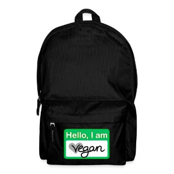 Hello, I am vegan Namensschild - Rucksack - Schwarz - Vorne