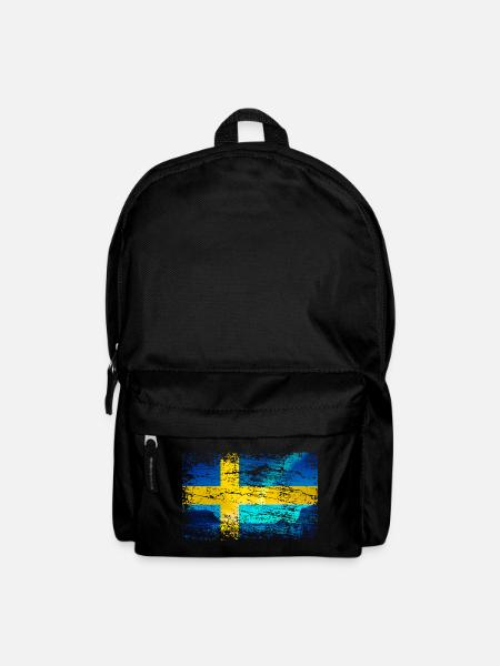 Schwedische Flagge mit Polarlicht im Vintage-Style - Rucksack - Schwarz