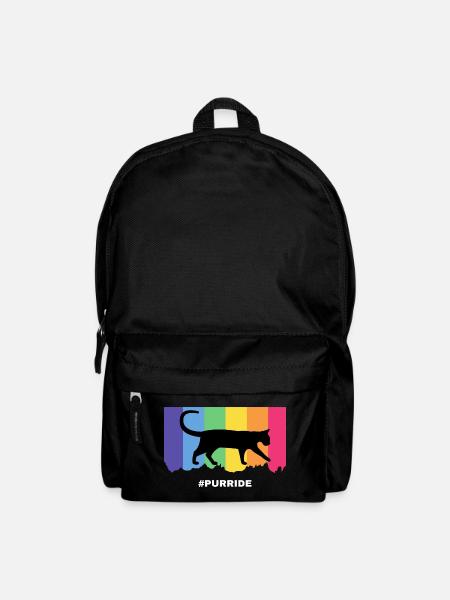 Purride cat silhouette over rainbow stripes - Backpack - black