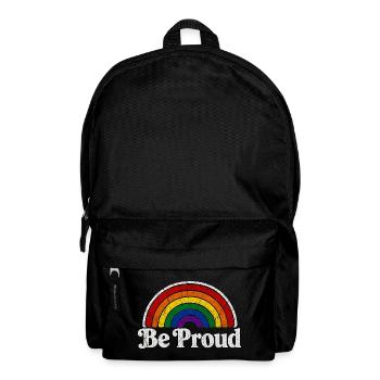 Be Proud LGBT Saying Retro Rainbow Motif - Backpack - black - Front