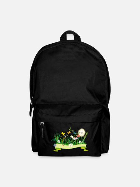 saftige Frühlingswiese mit Blumen und Insekten - Rucksack - Schwarz