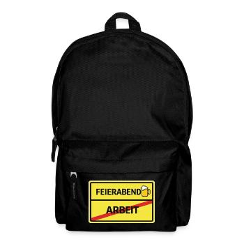 Feierabend statt Arbeit Bier Feierabend Ortsschild - Rucksack - Schwarz - Vorne