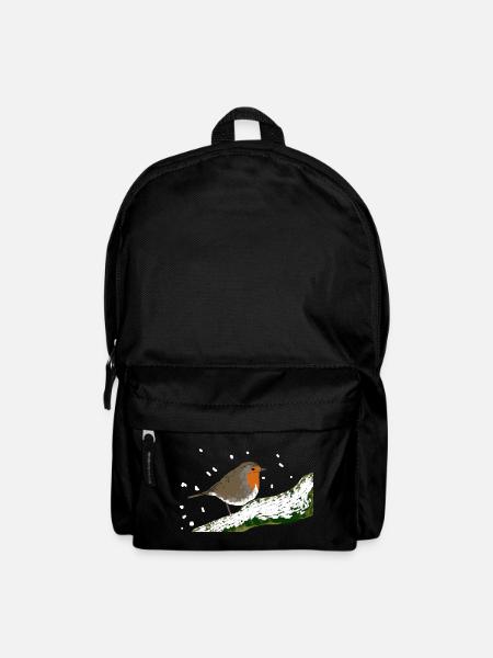 Robin Winter Motif Snow Bird Branch - Backpack - black