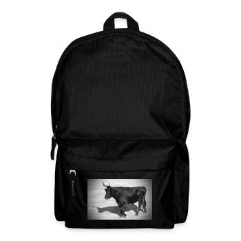 Camargue bull photo in black and white - Backpack - black - Front