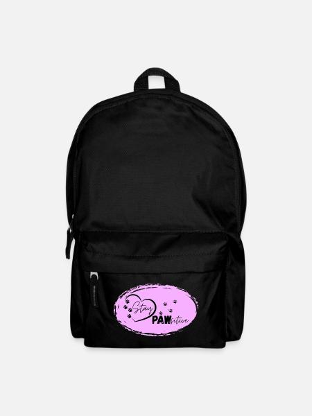 Dog Heart Motif with Paw Marks, Stay Pawsitive, - Backpack - black