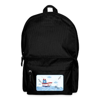 Small coastal boat by the sea with whale - Backpack - black - Front