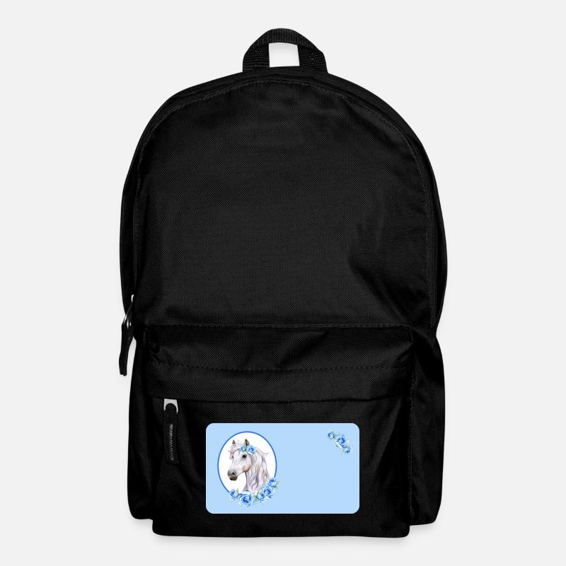 Cheval blanc - Roses bleu clair | Personnalisable - Sac à dos - noir