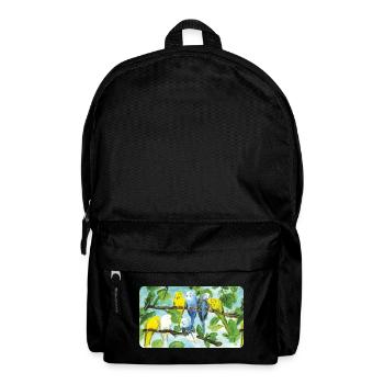 Perruches sur un arbre - craie pastel - Sac à dos - noir - Devant