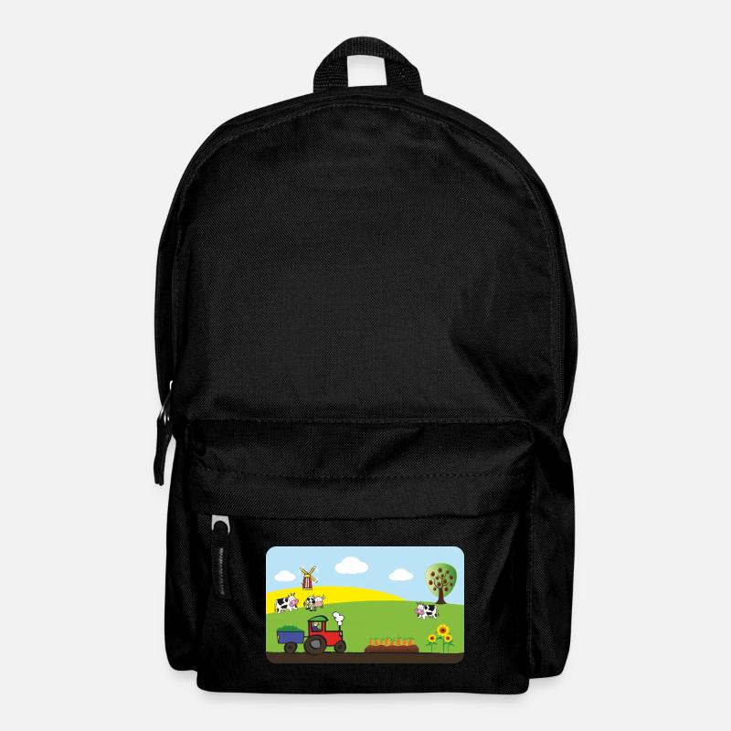 Traktor vom Bauernhof - Kühe Felder Windmühle - Rucksack - Schwarz