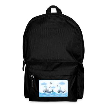 Wale im blauen Meer - handgemalt Wasserfarben - Rucksack - Schwarz - Vorne