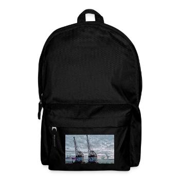 Hamburg harbor port romance with two rusty old - Backpack - black - Front