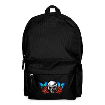 Totenkopf Totenschädel Rosen Blumen Schmetterling - Rucksack - Schwarz - Vorne