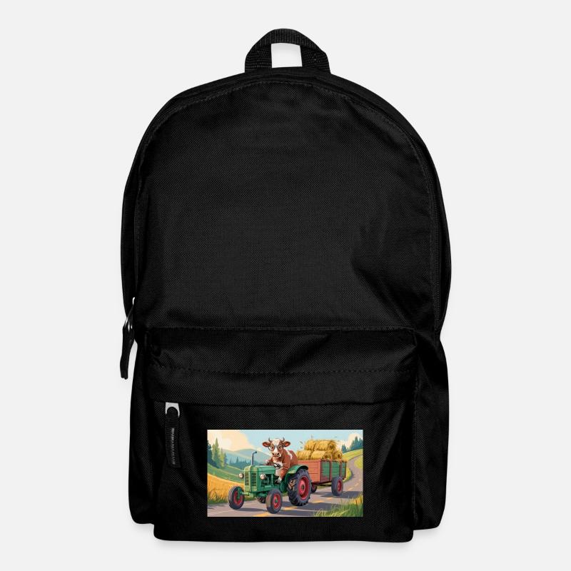 Kuh auf grünem Traktor mit Heuwagen - Rucksack - Schwarz