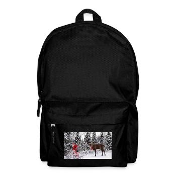 Winter joy: Santa and reindeer in the snow - Backpack - black - Front