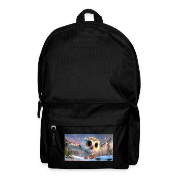 Fluffy snowy owl with googly eyes in flight - Backpack - black - Front