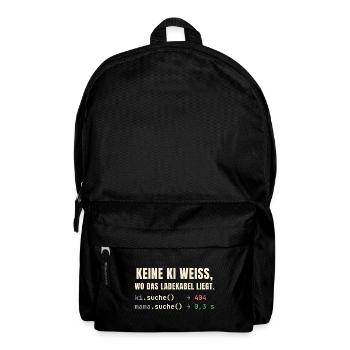 Keine KI weiß, wo das Ladekabel liegt – Mama schon - Rucksack - Schwarz - Vorne