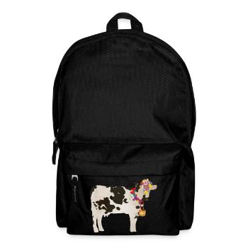 decorated cow with cowbell and floral decorations - Backpack - black - Front