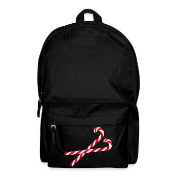 two bright red & white striped candy canes - Backpack - black - Front