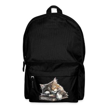 Cute Cat Sleeping on Book Pile - Backpack - black - Front