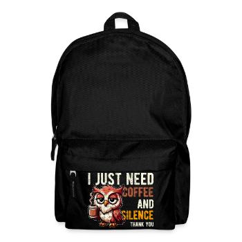 Ich brauche nur Kaffee und Stille, lustige Eule - Rucksack - Schwarz - Vorne