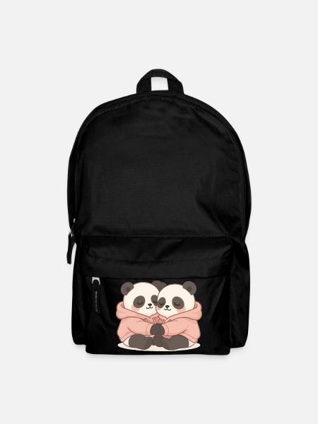 Kuschelnde Pandas im Hoodie – Pastell Kawaii - Rucksack - Schwarz