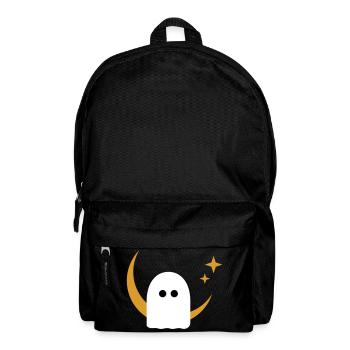Moon Ghost Badge – Minimal Line‑Art T‑Shirt | Weiß - Rucksack - Schwarz - Vorne