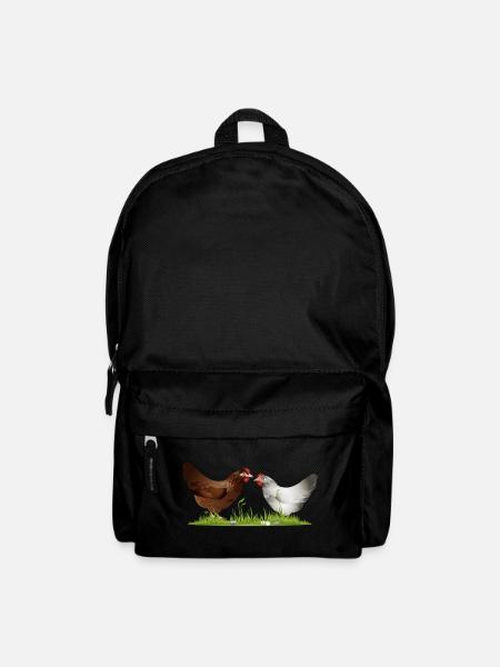 zwei freilaufende Hühner auf einer grünen Wiese - Rucksack - Schwarz
