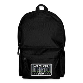 Die mit dem Hund geht | Hundebesitzerin Hundeshirt - Rucksack - Schwarz - Vorne