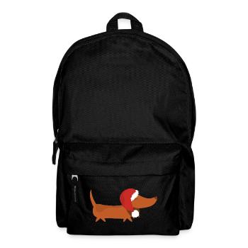  Dackel mit Weihnachtsmütze - Rucksack - Schwarz - Vorne