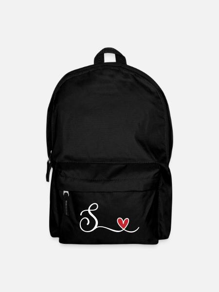 Buchstabe S. mit Herz Monogramm Initialie - Rucksack - Schwarz